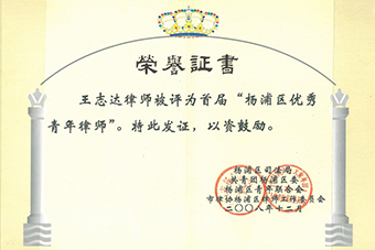 Yangpu District Outstanding Young Lawyer – Zhida Wang